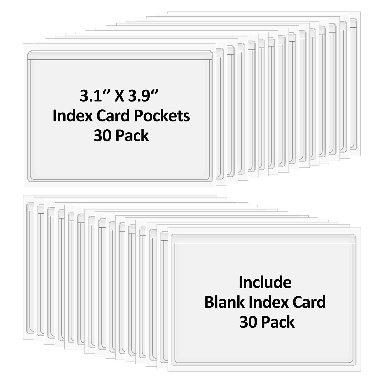 30 Pcs Self-Adhesive Index Card Holders Business Card Pockets Clear Plastic Labels Holders for Organizing Storage Bins Library Card Shelves (3.93 x 3.14 Inches)