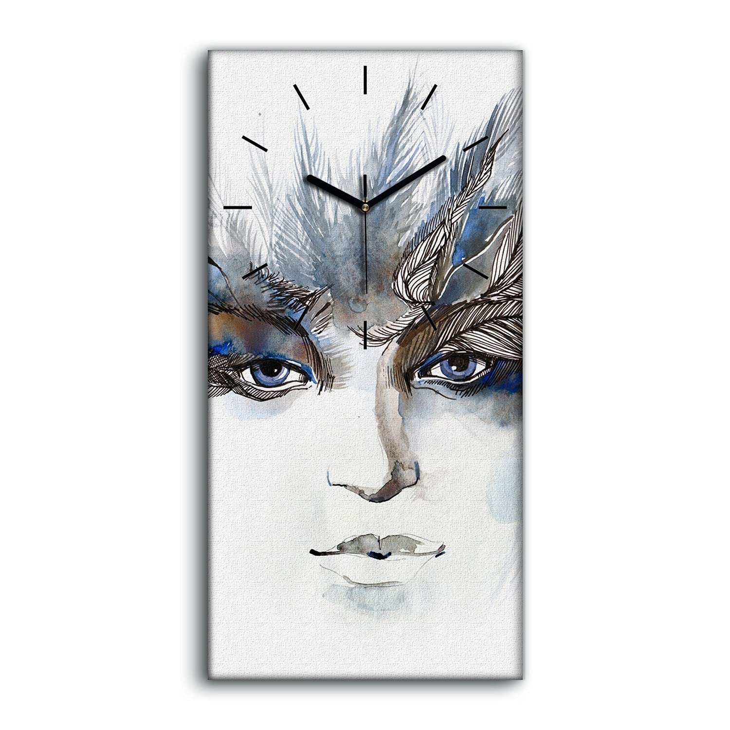 Horloge sur Toile Plumes Mains Noires Art Moderne 30x60