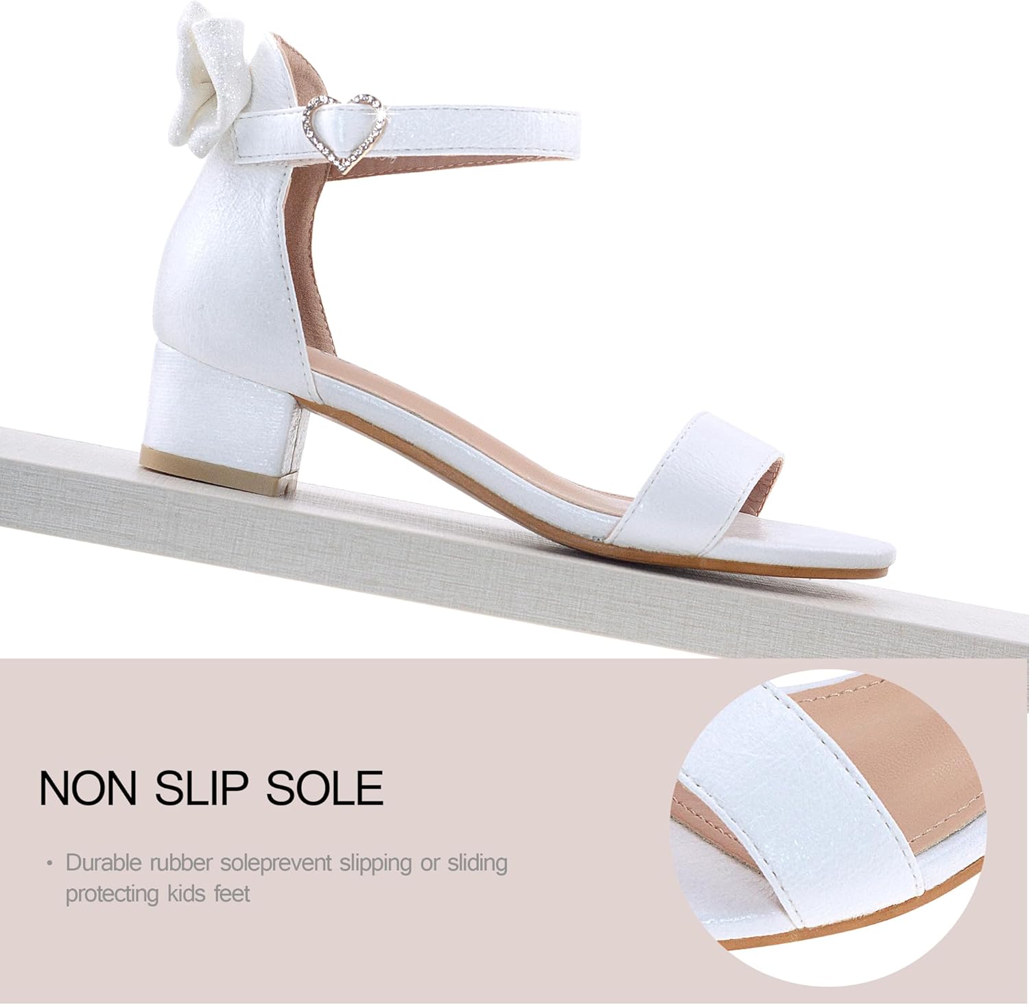 Vonair Girls Sandals Low Heels Ankle Strap Cute Heart Bow Design Flower Girls Wedding Party Dress Shoes for Little Big Kid - Image 5