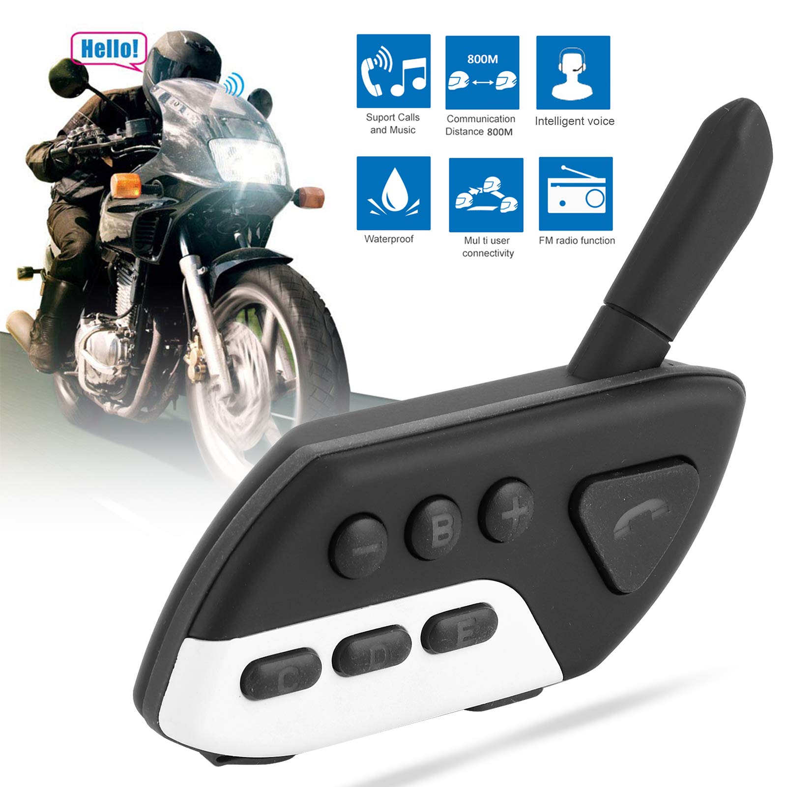 interfono Bluetooth per casco moto per guida di gruppo, cuffie di comunicazione wireless per 5 persone con riduzione del rumore, audio chiaro fino a 120 km/h, accoppiamento (Bianca)