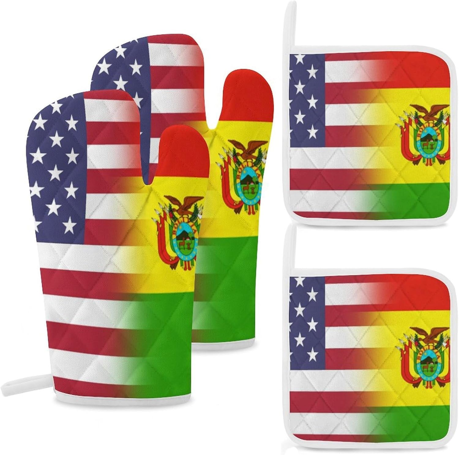 U.S.A Bolivia Flag Oven Mitts and Pot Holders 4Pcs Set Heat Resistant Cooking Mitts Hot Pads