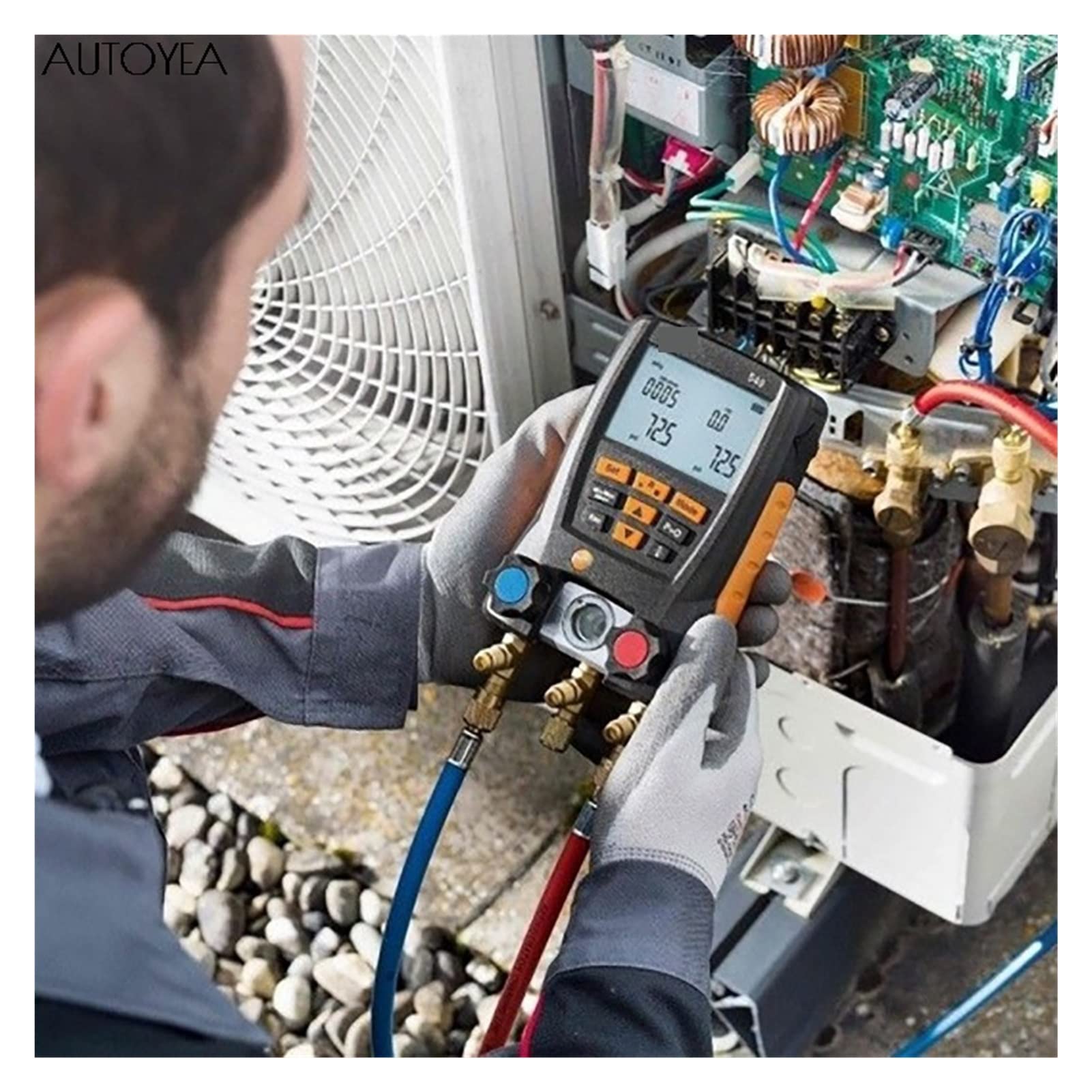 Manometro digitale KOZWAY per collettore refrigerante - Calibro pressione aria condizionata Hvac - Impostare il calibro di pressione - Manometro per test di temperatura