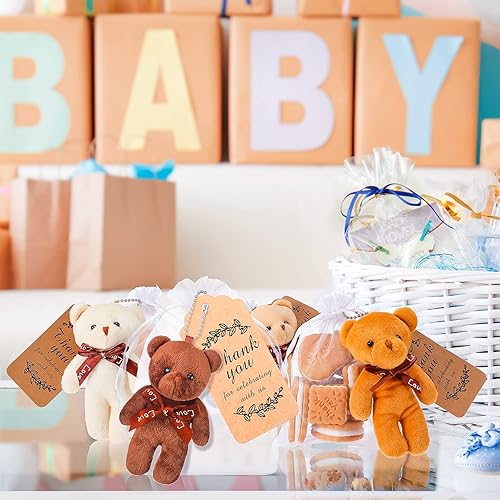Miniatura 7 de 20 juegos de mini oso de peluche para decoración de baby shower, regalos de muñecas de baby shower, etiqueta de agradecimiento, bolsa de organza