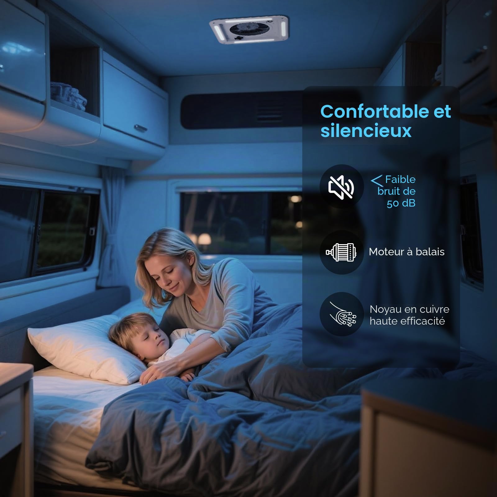 Ventilateur De toit Camping Car, Toit de Camping-car Ventilateur de lumière LED,ventilateur de toit bidirectionnel,ventilation pour camping-car, ventilateur de toit
