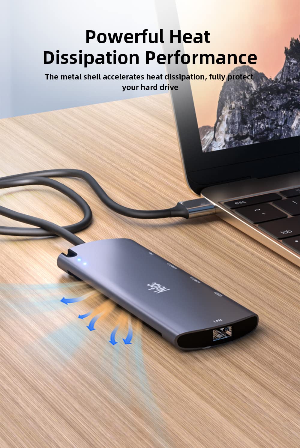 Netac Aluminiowa obudowa do M.2 SATA 6 w 1 - wejście (1xUSB-C, 1xPD Recharge), wyjście (2xUSB3.0-A, 1xHDMI, 1xRJ45, 1xM.2 SATA)