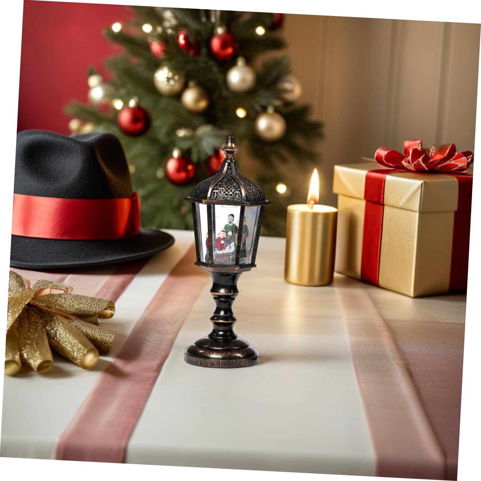 STOBAZA 2pezzi Lanterna di Natale Globo di Neve Luci Alimentazione USB e Batteria Decorazione Musicale per Feste Natalizie Ufficio e Casa