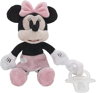 Disney Minnie Mouse - Soporte para chupete de peluche con falda de lunares, color blanco, rosa y negro