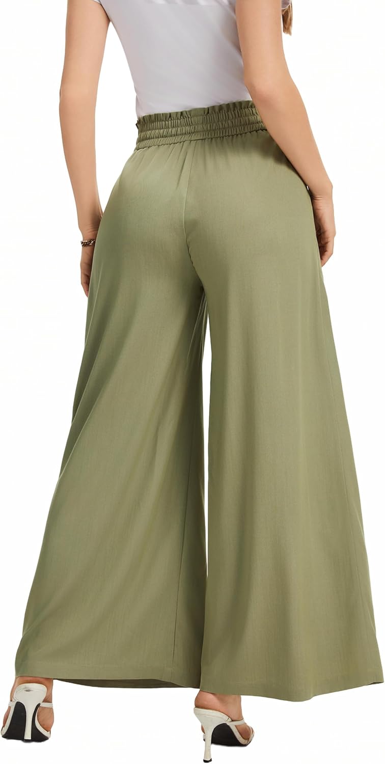 Wide Leg Casual Pants Women Elastic Drawstring Waisted Palazzo Cropped Trousers Baggy Slacks with Pockets - Image 6