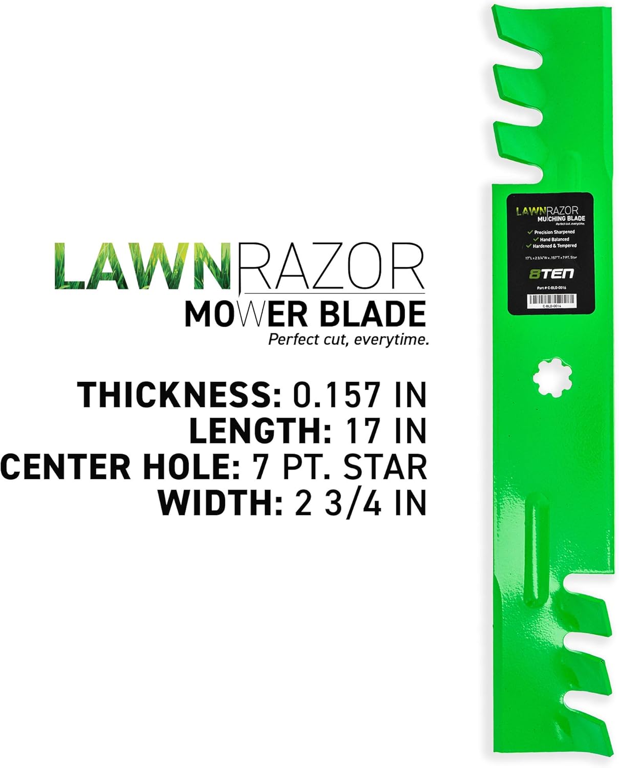 8TEN LawnRAZOR Mower Blade Set for John Deere 145 155C 48 Inch Deck GY20852 AM141035 GX21784 (Toothed Mulching)