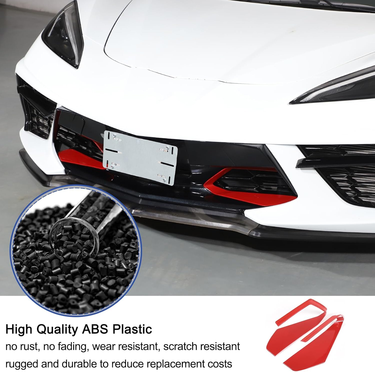 Daeiclru Front Bumper Grille Grill Cover Compatible with Corvette C8 Z51 2020-2025, Front Side Air Intake Vent Grille Cover Frame, Center Grill Lower Air lntake Trim Accessories (Red)