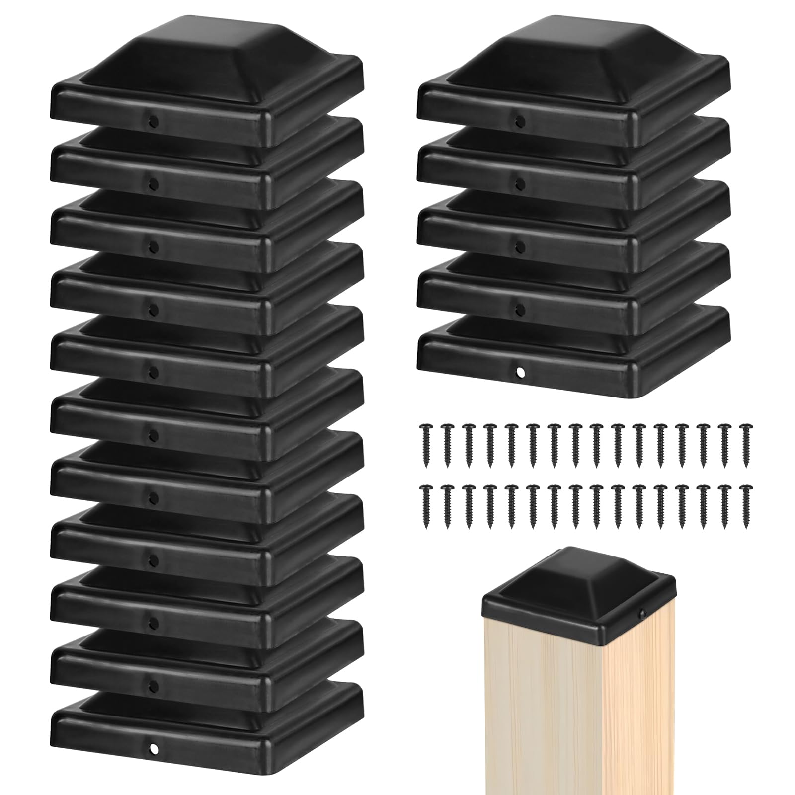 DBREAKS 16 Piezas Tapas para Postes de Madera, 9 x 9 cm Tapones de Plástico para Postes de Cerca con Tornillos, Cuadradas Tapas para Postes, para Proteger Postes de Madera