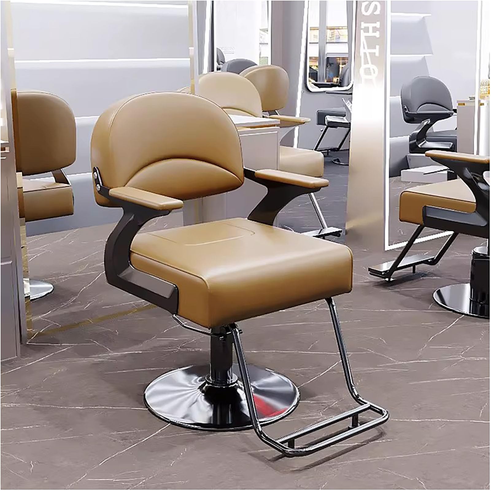 Fauteuil de coiffure professionnel hydraulique pivotant 360° ZTGL base chrome marron