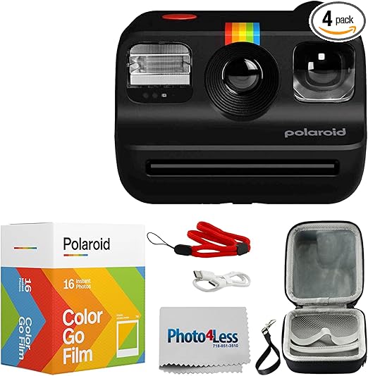 Polaroid Go Generation 2 Instant Film mini Camera (Black) Bundled with Polaroid GO Color Film Double Pack, Hard Carrying Case, Lens Cleaning Cloth
