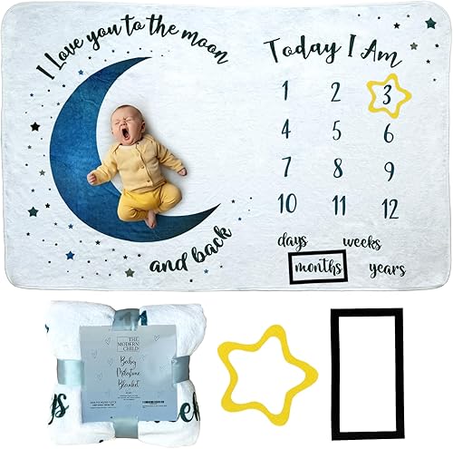 Manta de hito para bebé de The Modern Child - Manta mensual de hito para bebé súper suave de vellón para niña y niño - Perfecta para la tabla de