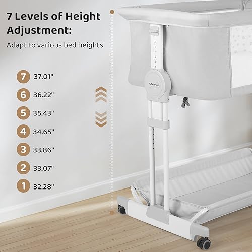Miniatura 2 de Cowiewie Moisés de noche, moisés mecedor para bebé con 4 ruedas y 7 alturas ajustables, 360 de malla transpirable en todos los lados, cuna de noche