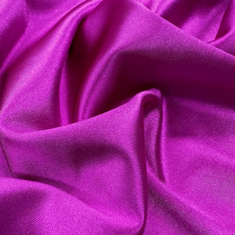 Ice Fabrics 4 Way Stretch Silky Spandex Satin Fabric by The Yard - 60" Wide Shiny Satin Spandex Fabric for Dresses, Active Wear, Yoga Pants, Table Cloth - Thick and Heavy - Pink Purple - 6 Yards