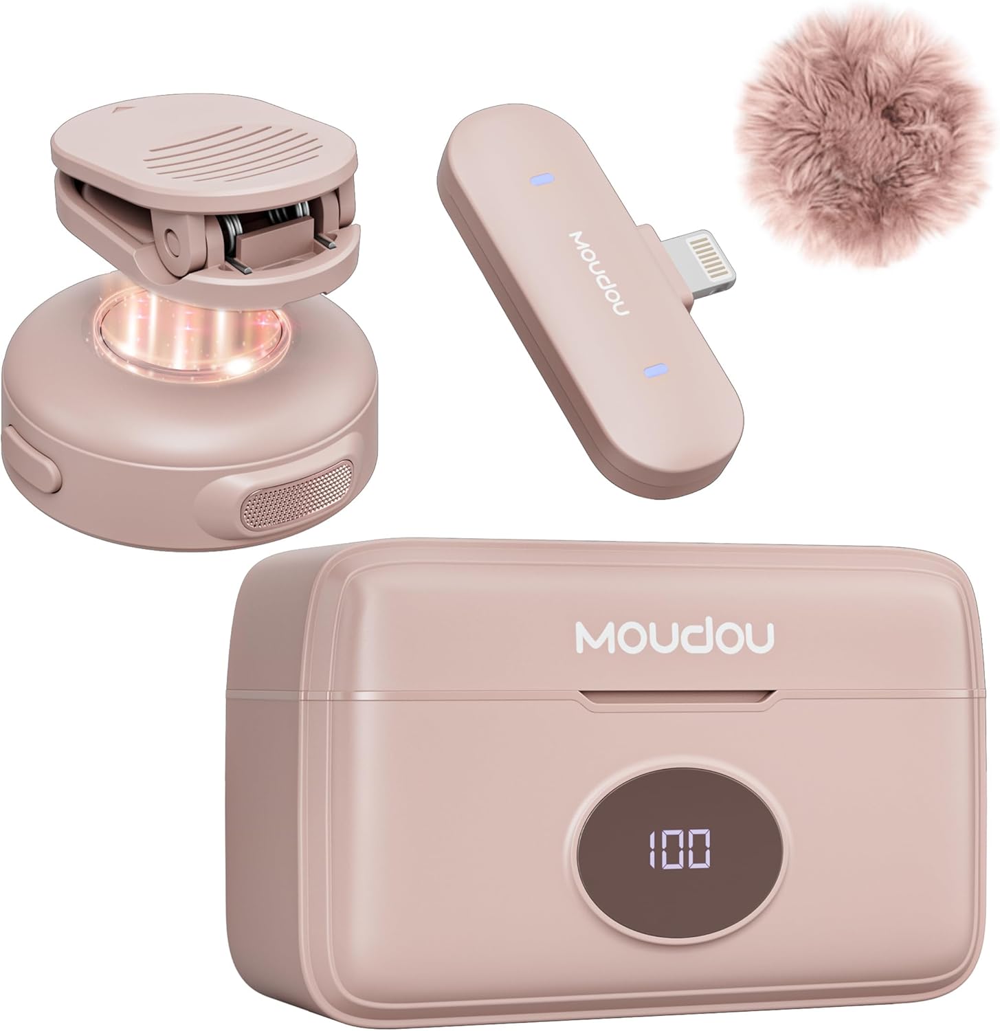 Wireless Lavalier Microphone Mini Mic for iPhone Android Phone PC 100ft Range 50H Battery Charging Case Lapel Clip Mics for Podcast Vlogging YouTube TikTok Video Recording(Lightning, Pink)