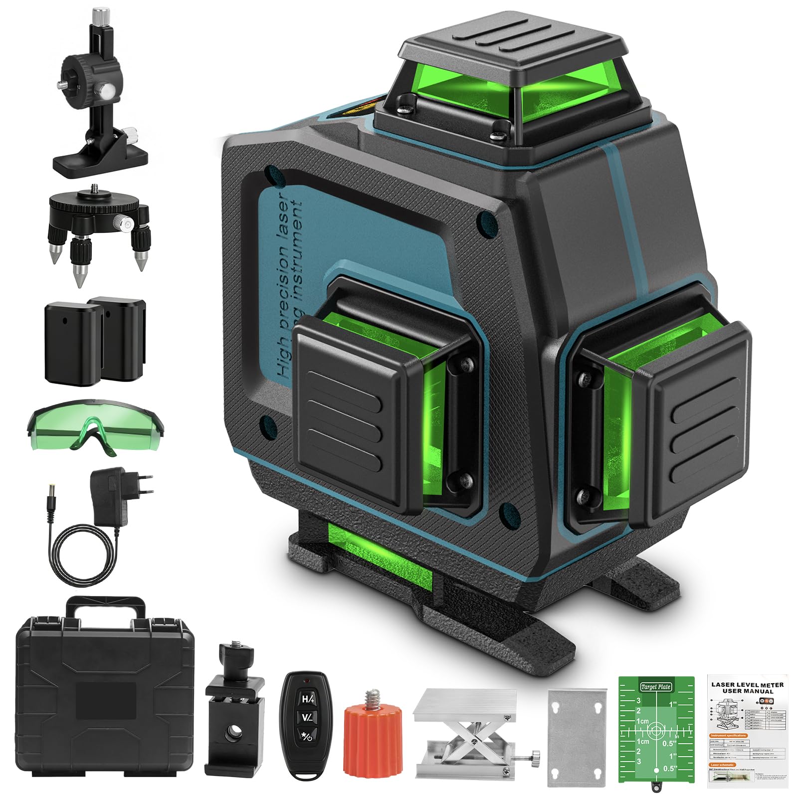QUPERR Nivel Láser Verde 4D 4x360° Autonivelante 16 Líneas (Sin Trípode) | nivel láser, láser verde, autonivelante, 4D, 4x360°