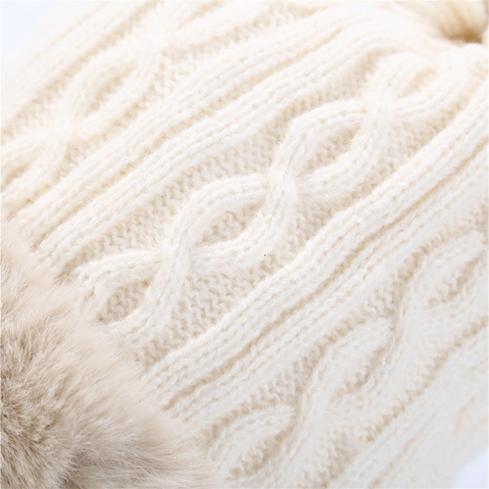 Cappello Invernale Berretto Invernale da Donna Berretto Caldo Foderato con Teschio con Polsino in Pelliccia Sintetica con Pompon Cappello Caldo(Beige)