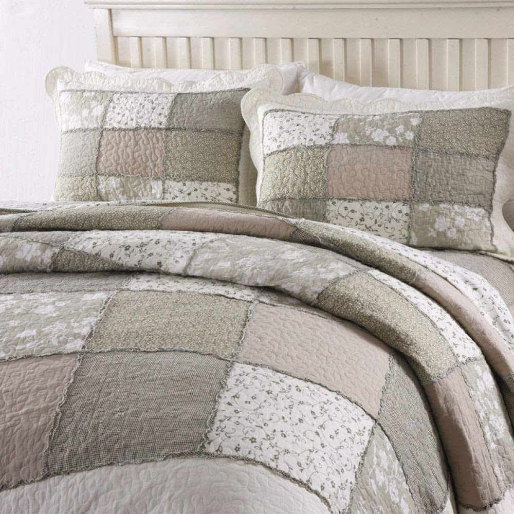 Odot Couvre Lit Matelassé 2/1 Personnes, Jeté De Lit Léger Couverture Ete Couverture De Lit Matelassée Douce Boutis Couvre-Lit Avec 2 Taies D'oreiller (250x230cm,Gris