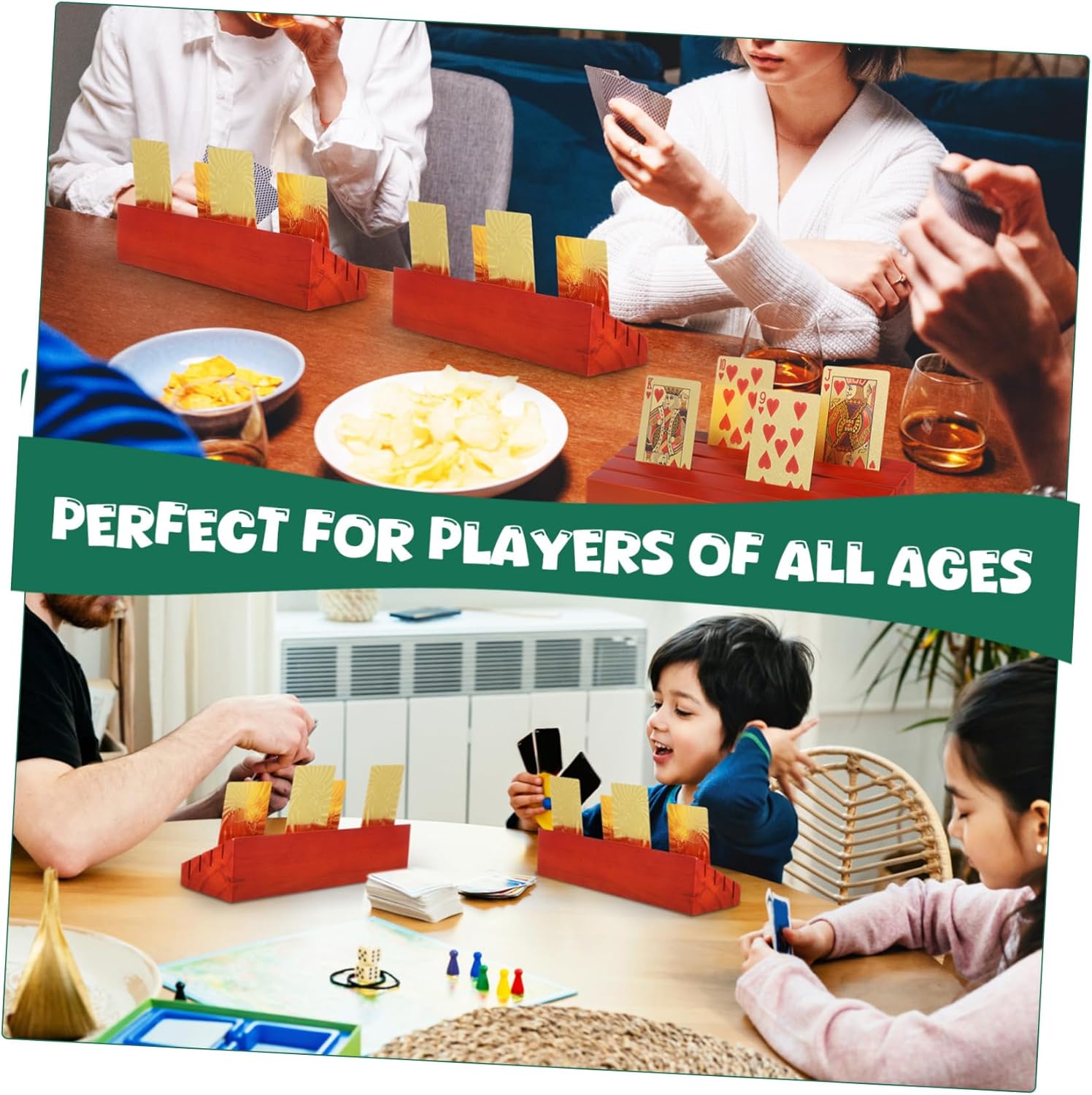 2pcs Wooden Playing Card Holders Ramp-Style Design Elegant Card Racks for Bridge and Game Sturdy Construction for Tabletop Use