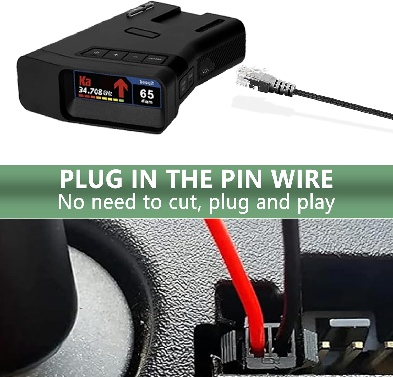 Radar Detector Rearview Mirror Mounting Bracket,13.8" Radar Detector Hard Wire Power Cord Mirror Wire Plug,with Braided Set of 3 (for Uniden R7 R8 R8w Radar)