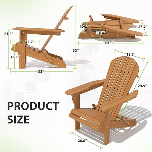 Miniatura 2 de Folding Adirondack Chair,Ergonomic Patio Wood Chairs with Wide Armrest,350LBS Weather Resistance Lawn Chair for Poolside,Outdoor Garden Lounge