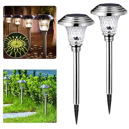 Tapetum Steel Moonlit Led Solar Pathway Lights for Home Outdoor Garden Waterproof Decoration(Pack of 2, Warm White)