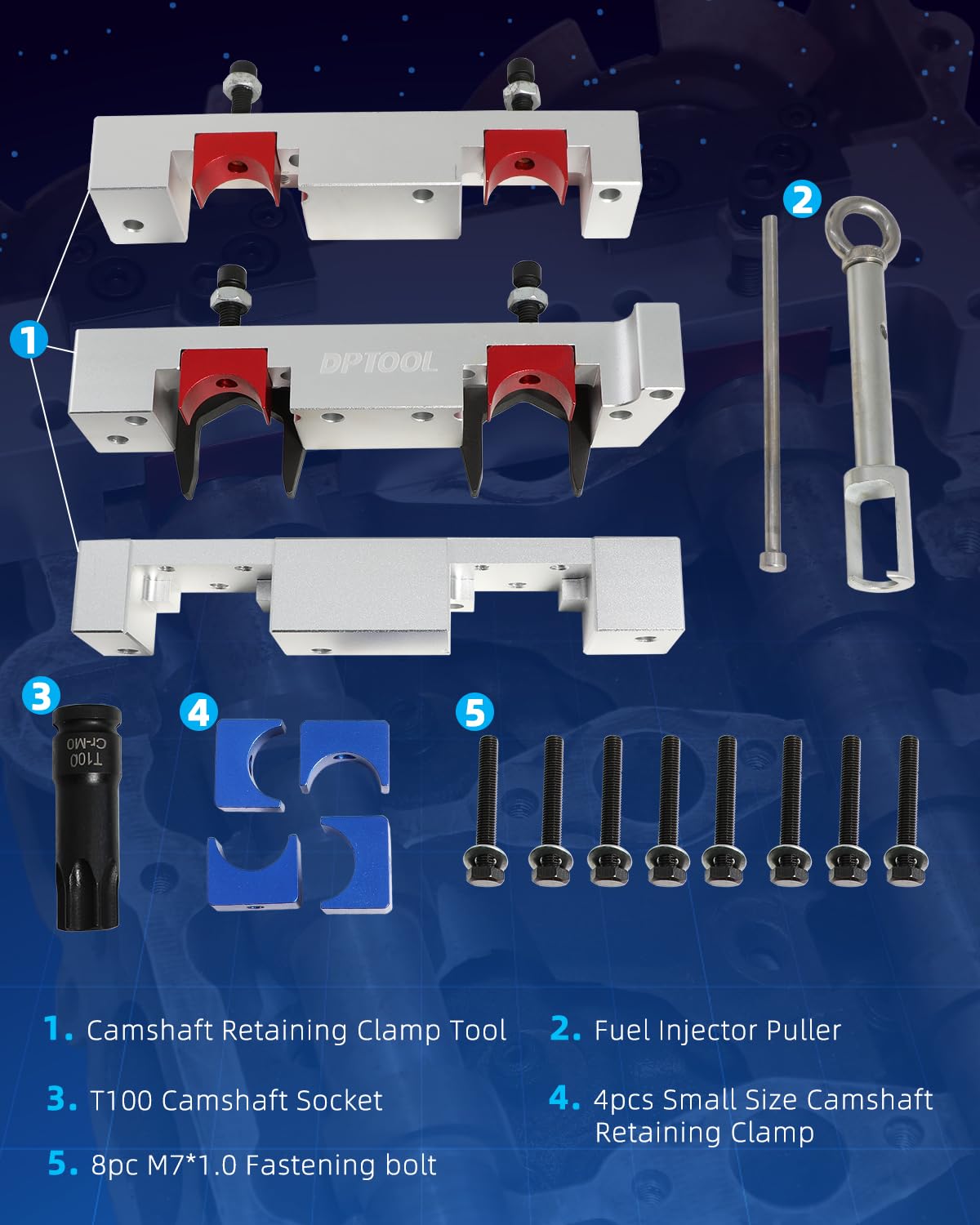 DPTOOL Kit di strumenti di bloccaggio per allineamento albero a camme 270589006100 27058901610 | Con estrattore iniettore di carburante compatibile con Mercedes Benz M133 M260 M264 M270 M274 1.6L V4 Classe A e B motore