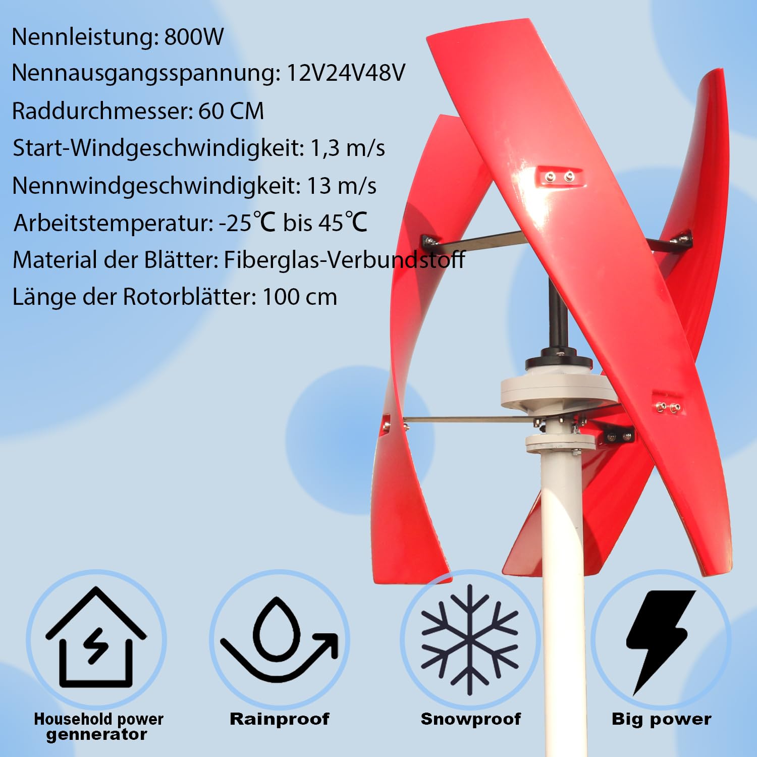 Zestaw turbiny wiatrowej 800 W, 12 V/24 V/48 V, pionowy generator wiatrowy z hybrydowym relingiem ładowania MPPT, cicha instalacja wiatrowa na balkon, łodzie, przedsiębiorstwa, przemysł (z elżą