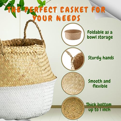 Miniatura 3 de LiloCraft - Cesta de hierba marina grande (12 x 11 pulgadas)  Solución multifuncional de almacenamiento para decoración del hogar con cesta tejida