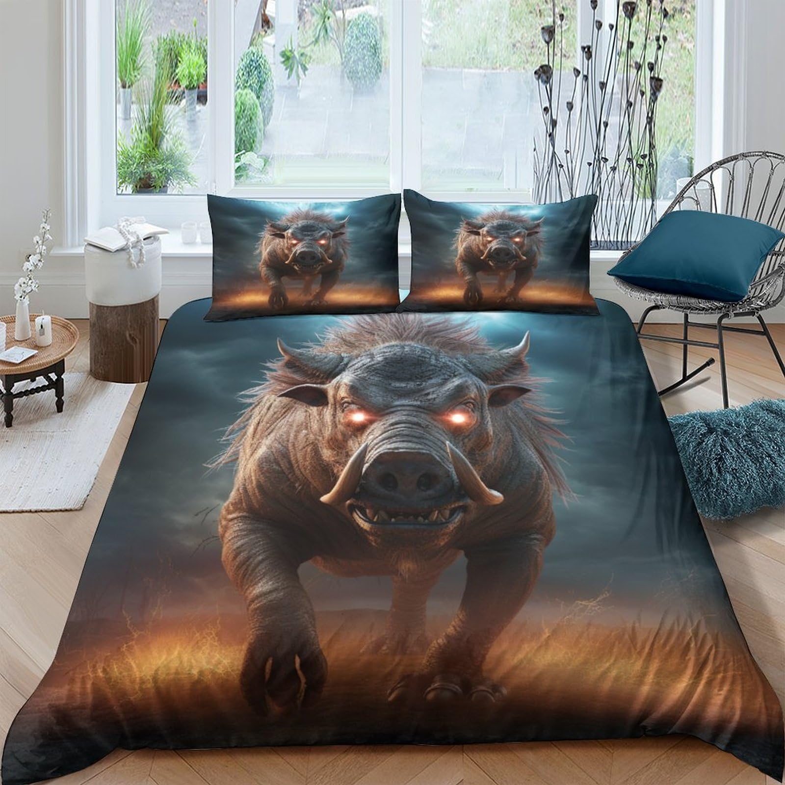 Housse de couette et taies d'oreiller 200 x 200 cm en microfibre douce