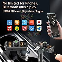 Vista 5 de Receptor de radio Bluetooth 5.0 para cambio de coche con 2 micrófonos más fuertes, cargador de coche USB PD QC 3.0 de 41 W, adaptador de audio