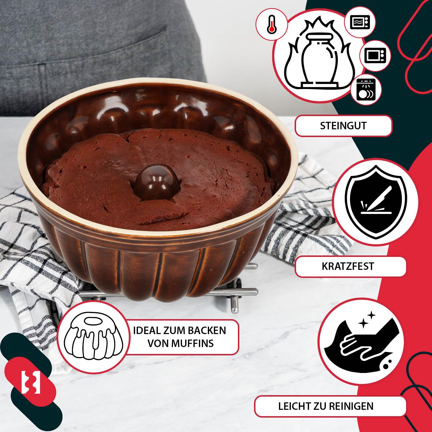 KOTARBAU® Keramik Gugelhupfform Backform für Gugelhupf aus Steinzeug Runde Backform Kuchenform Keramikbackform Ø 27 mm