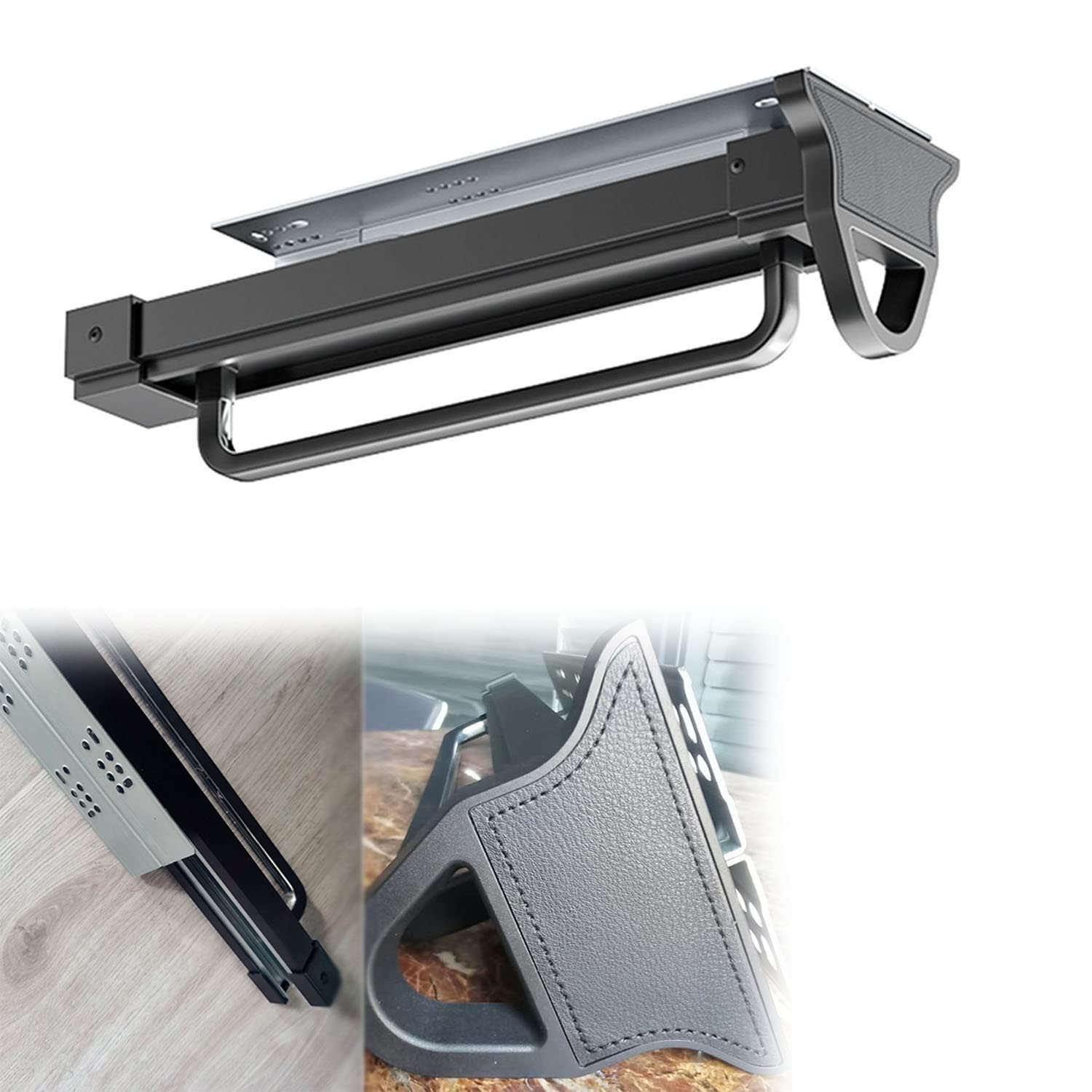 Percha de ropa extraíble de aluminio y cuero, riel extensible para armario de 30 kg