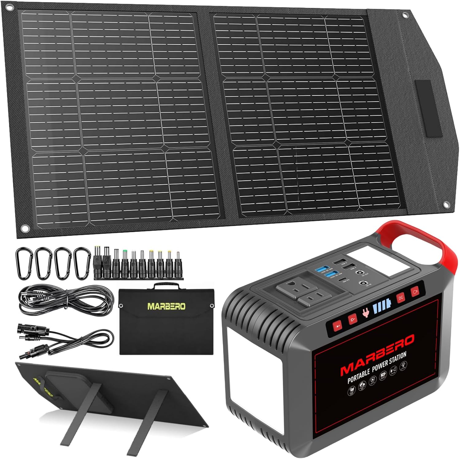 MARBERO Solar Generator M823(300W, 237Wh) with Foldable Solar Panel 100W Set for Outdoors Camping CPAP Home Blackout Emergency