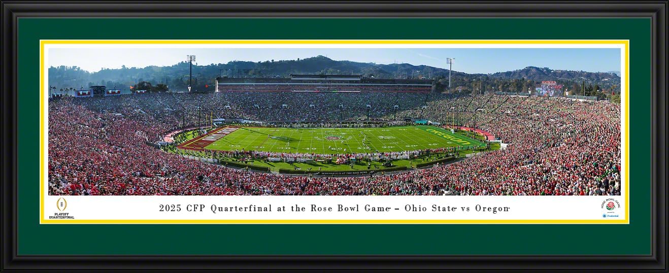 2025 Rose Bowl Game, Ohio State vs Oregon - Unframed Poster by Blakeway Panoramas (40"W x 13.5"H)