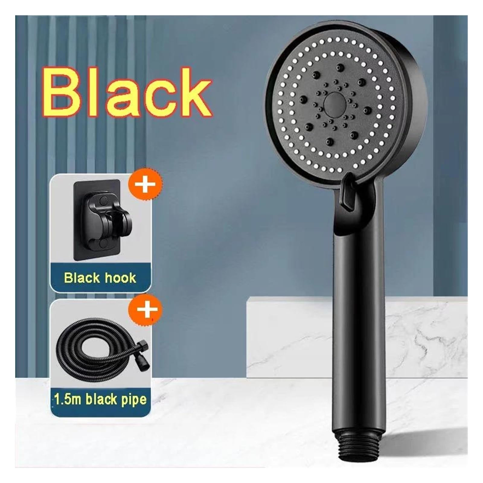 Soffione doccia a 5 modalità con ugello ad alta pressione regolabile per il risparmio idrico(Black set)