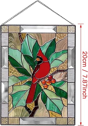 Miniatura 8 de Firlar Panel de vitral cardenal, colgante de vitral de 7.9in, colgante de vitral de colibrí, colgante de vitral para colgar en vitrales, visera