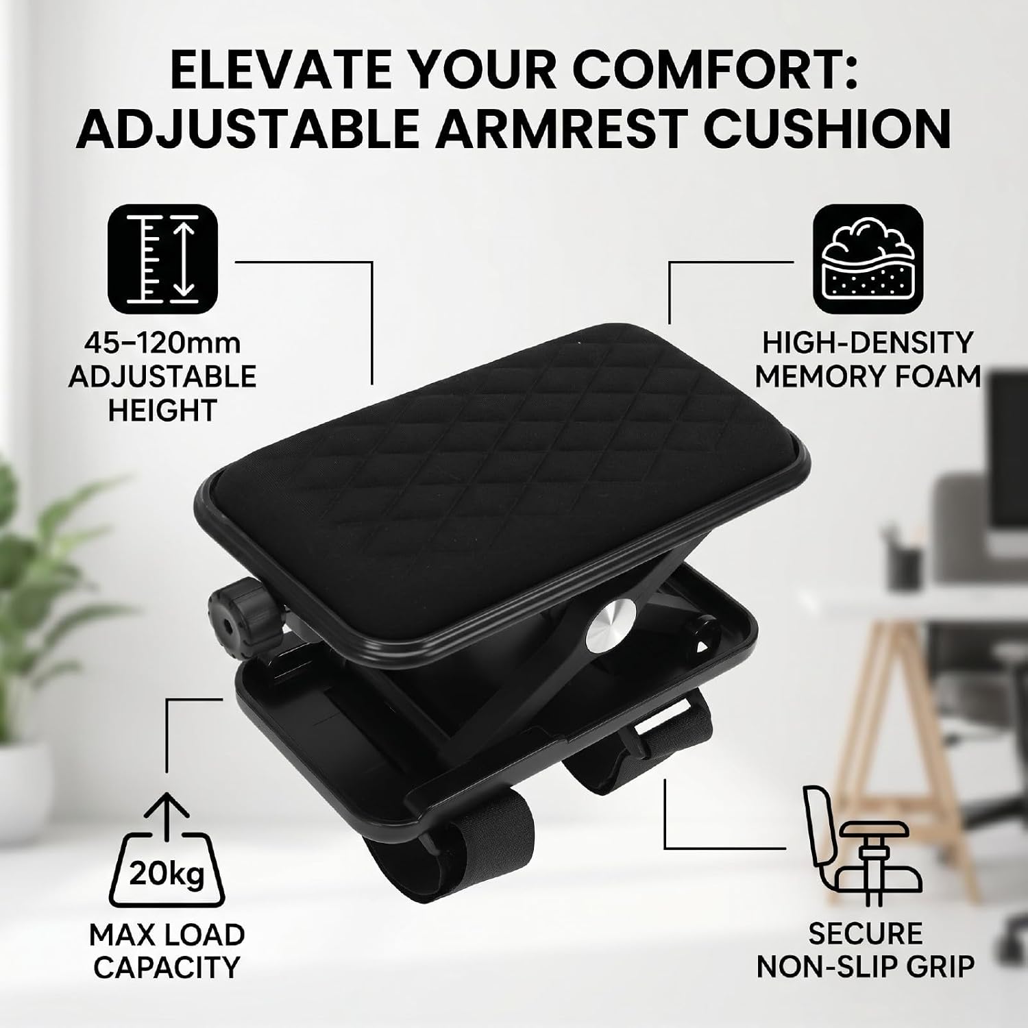 Hyuduo Adjustable Chair Arm Pad with Memory Foam, 45-120mm Height