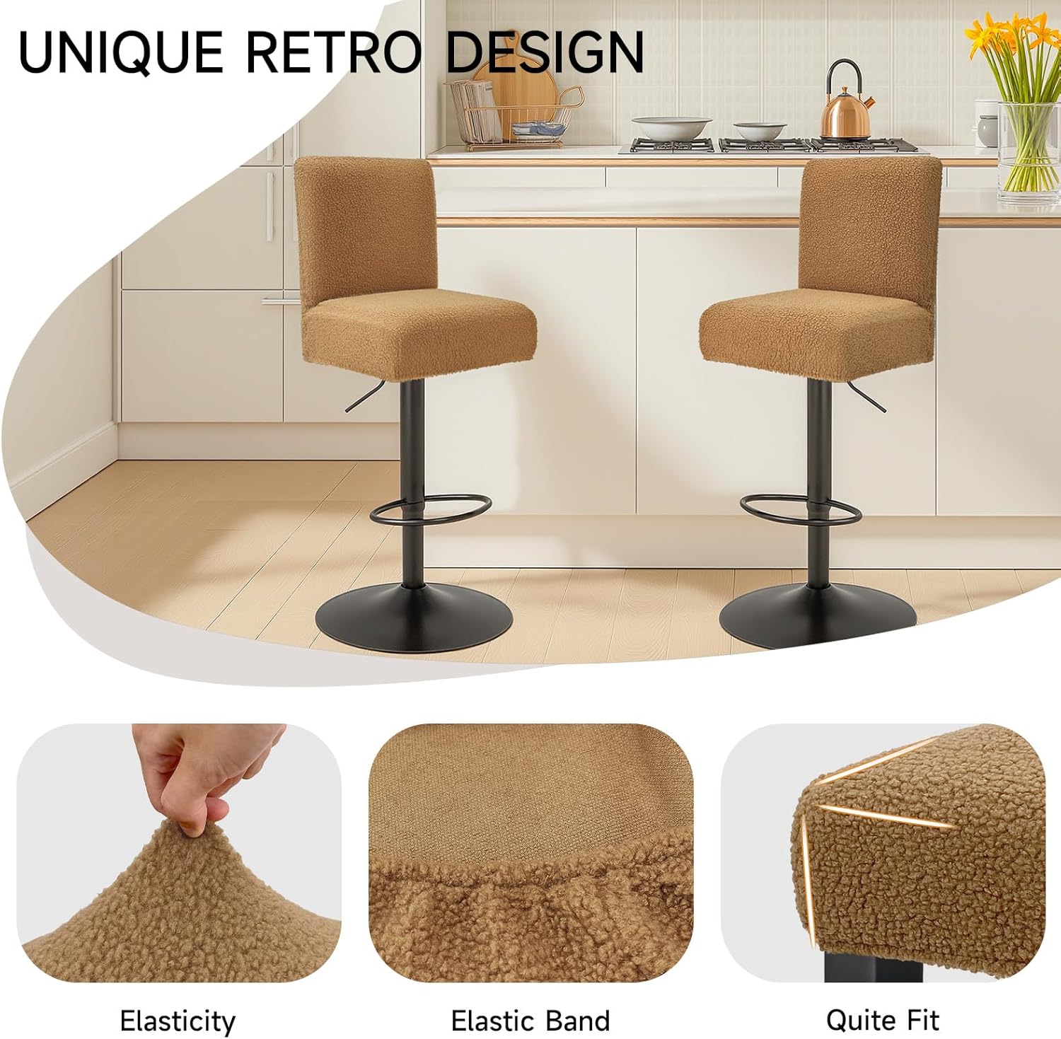 Teddy Wool Bar Stool Covers Soft & Elasticity Barstool Covers with Backs Teddy Barstool Cover Slipcovers Washable Pub Chair Cover for Banquet Hotel Wedding (Brown 4 PCS)
