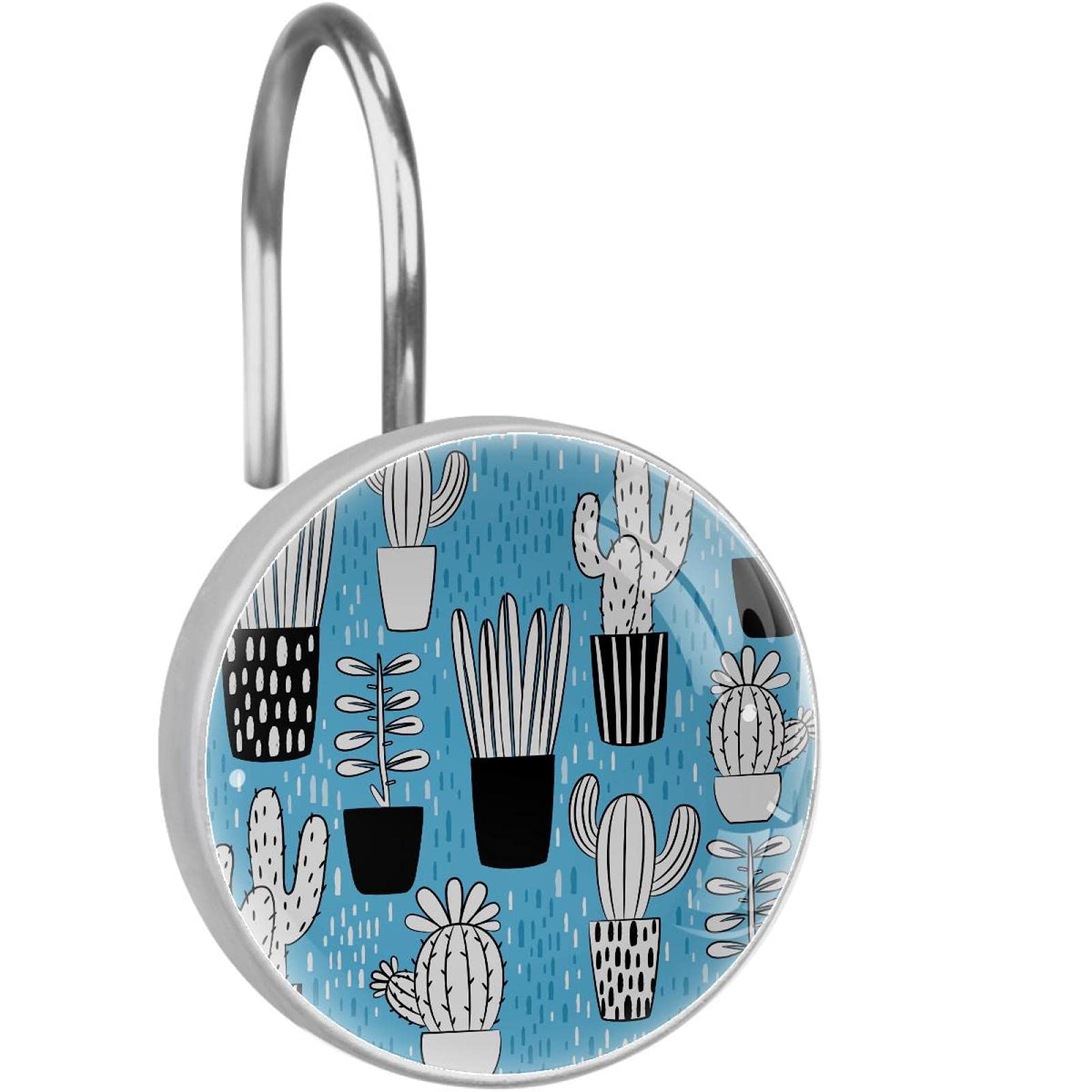 Anneaux de rideau de douche en acier inoxydable décoratifs bleu cactus durables