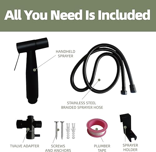 Miniatura 6 de Pulverizador de bidé de mano para inodoro, válvula en T de latón sin fugas y rociador de chorro ajustable, higiene femenina, rociador de pañales