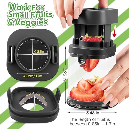 Miniatura 2 de Cortador de frutas pequeño, cortador creativo de fresas y uvas, haciendo rápidamente ensalada de frutas y verduras (negro)