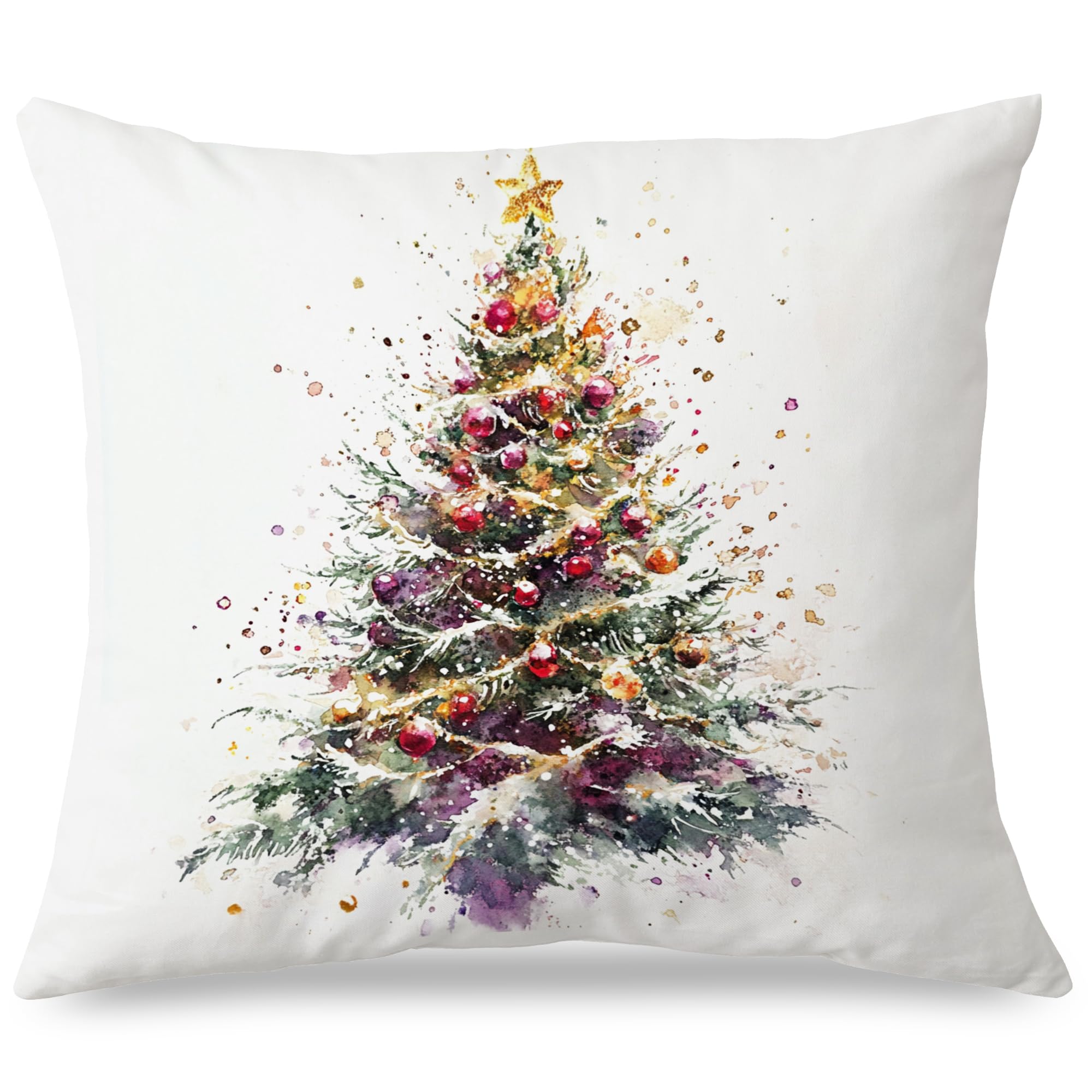 Exqcom Christmas Tree Pillow Covers 18x18 Rustic Christmas Decor Farmhouse Xmas Tree Colorful Bauble Winter Holiday Pillow Covers