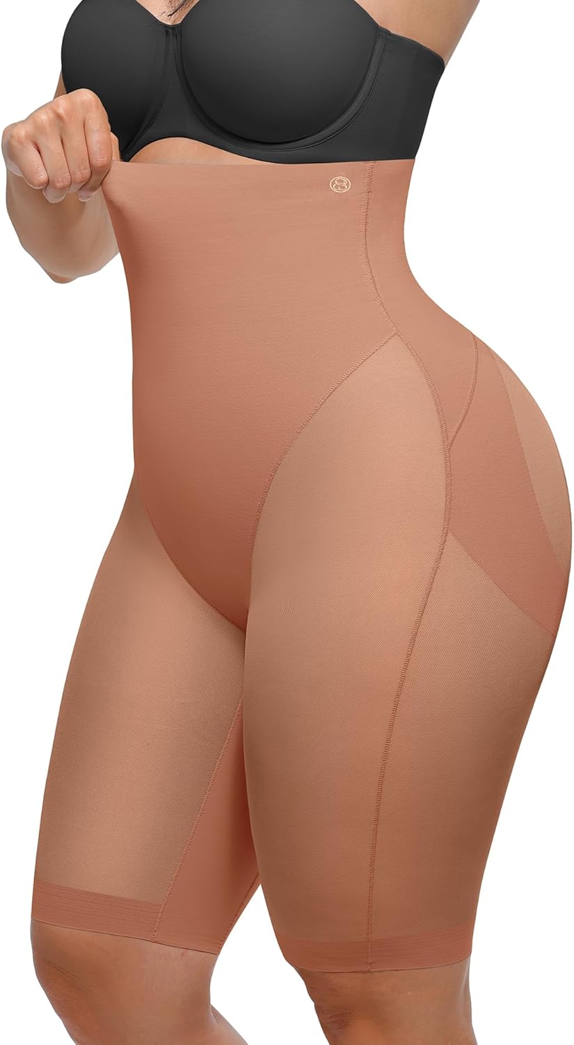SHAPELLX Butt Lifting Shapewear for Women Tummy Control Body Shaper Faja Shorts High Waisted Girdle Mesh Compression Panties