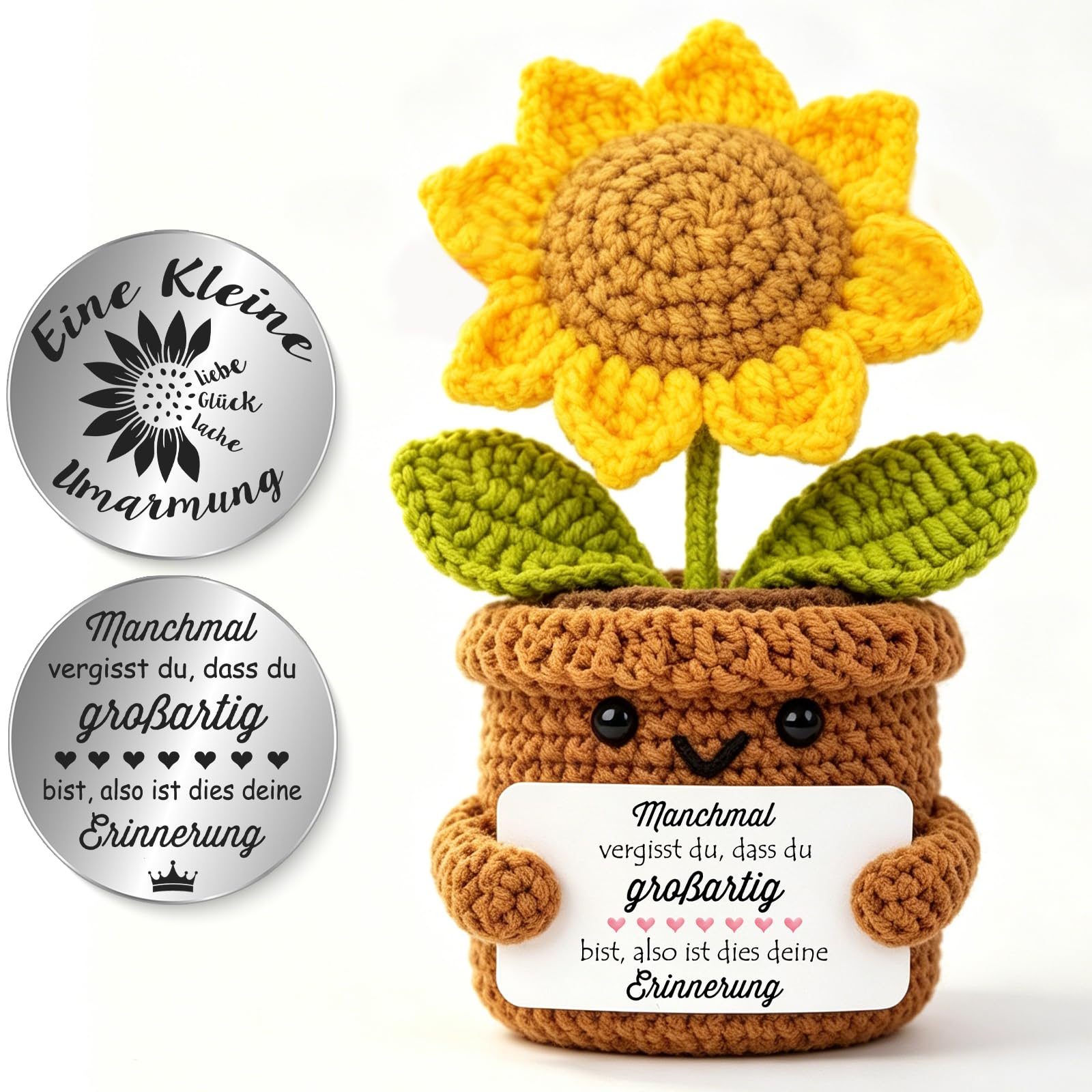 Tixlux Pocket Hug Positive Pflanze, Kreative Strickwolle Pflanze Puppe und Kleine Umarmung Glücksbringer, Mutmacher Geschenk, Gute Besserung Geschenk, Einschulung Geschenk