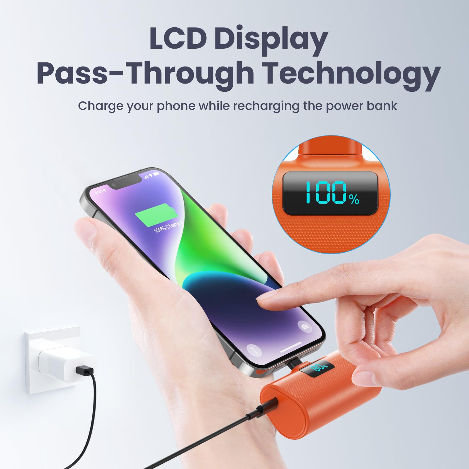 Mini Power Bank 5200mAh, 20W PD Ricarica Rapida Powerbank, Ultra Compatto Caricatore Portatile con LCD Display Batteria Esterna per iPhone 14/14Pro/13/13 Pro/12/12Pro/11/X/XR/8/7/6 ecc-Arancio