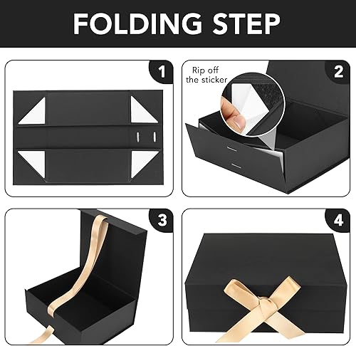 Miniatura 6 de SWANGSA Caja de regalo negra con tapa de 10.2 x 8.8 x 3.8 pulgadas, caja de regalo grande con cinta y cierre magnético, caja de propuesta de padrino