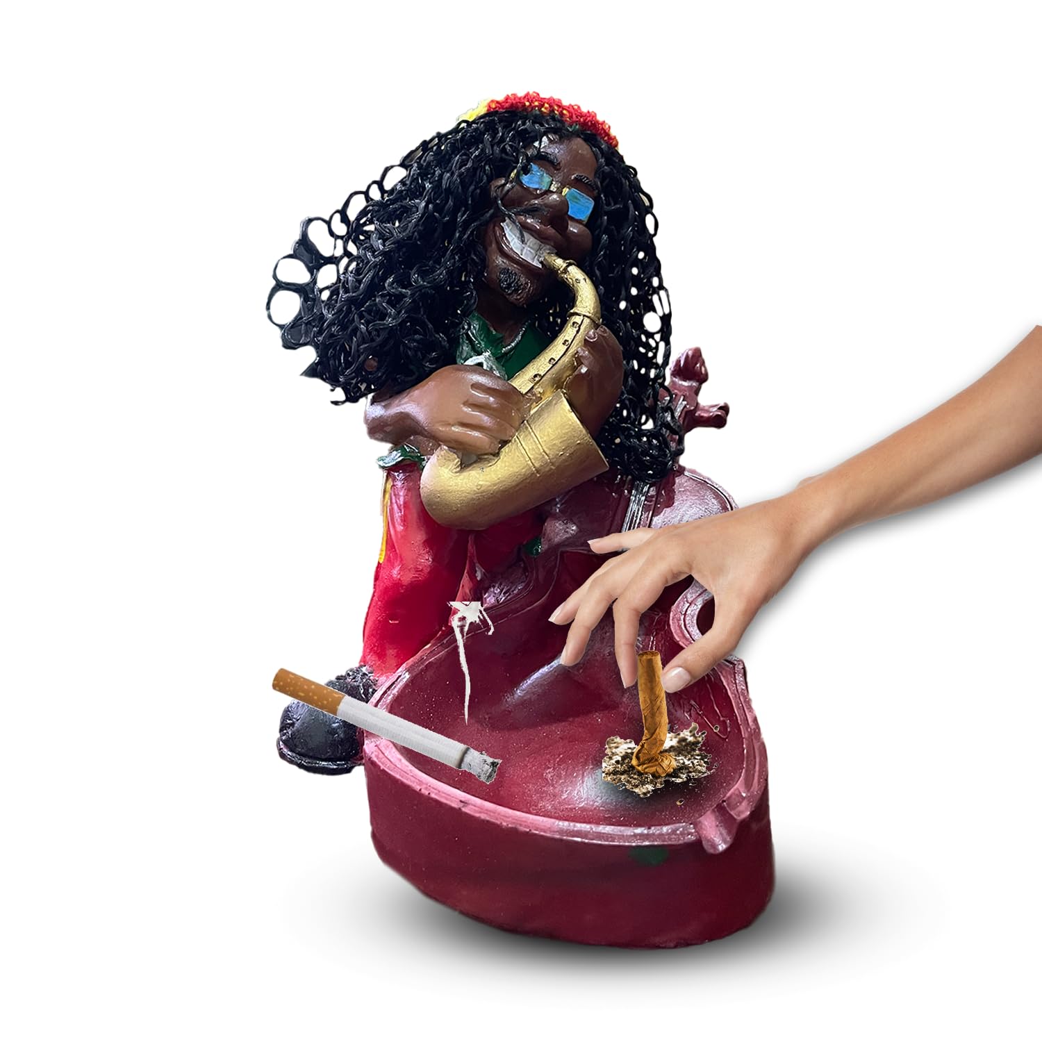 YellowCult Musician-Themed Resin Hippie Ashtray – Smoking Ash Tray with Saxophone Player Tabletop Art for Home decor, Office, Bar, Desktop, Parties| Funky Accessory & Gift Idea for Cigarette Smokers-image-44